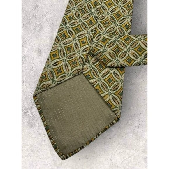 ERMENEGILDO ZEGNA Silk Tie ITALY Mustard Green Geometric W:3.8" EUC - Picture 5 of 6